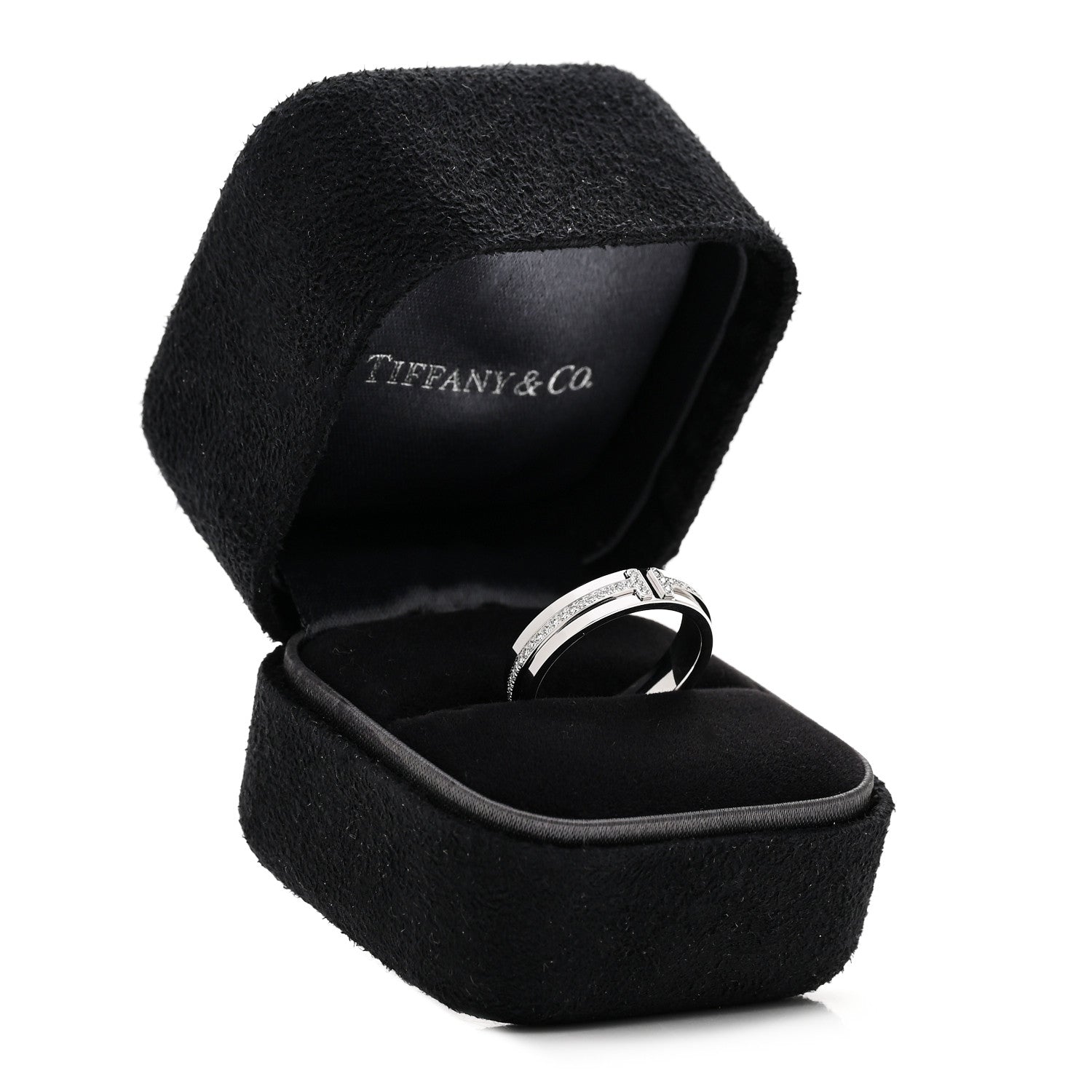 Tiffany 18K White Gold Diamond Narrow T Two Ring 52 6 5 of 5