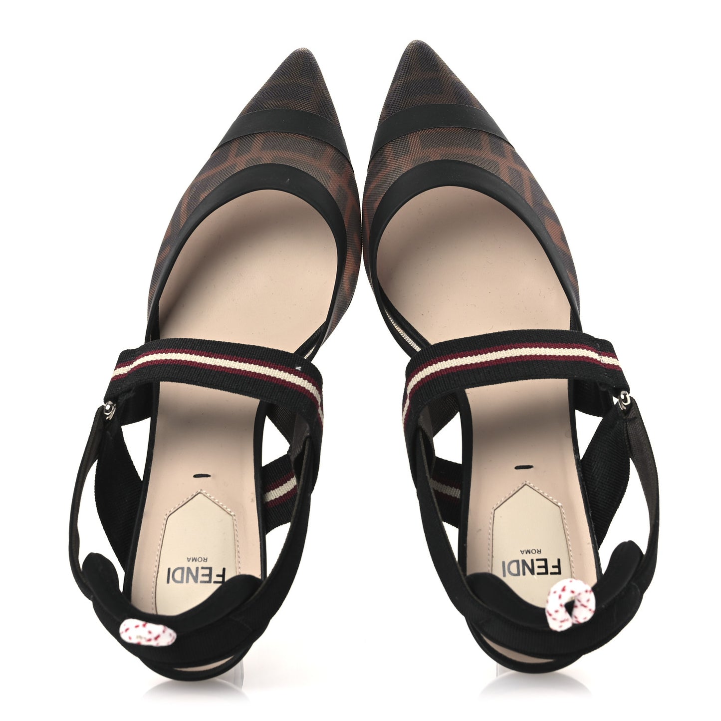 Technical Mesh FF Colibri 55mm Slingback Pumps 37.5 Tobacco Moro Bordeaux Black Militare