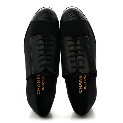 Chanel Calfskin Elastic Lace Up Cap Toe CC Loafers 35.5 Black 5 of 9
