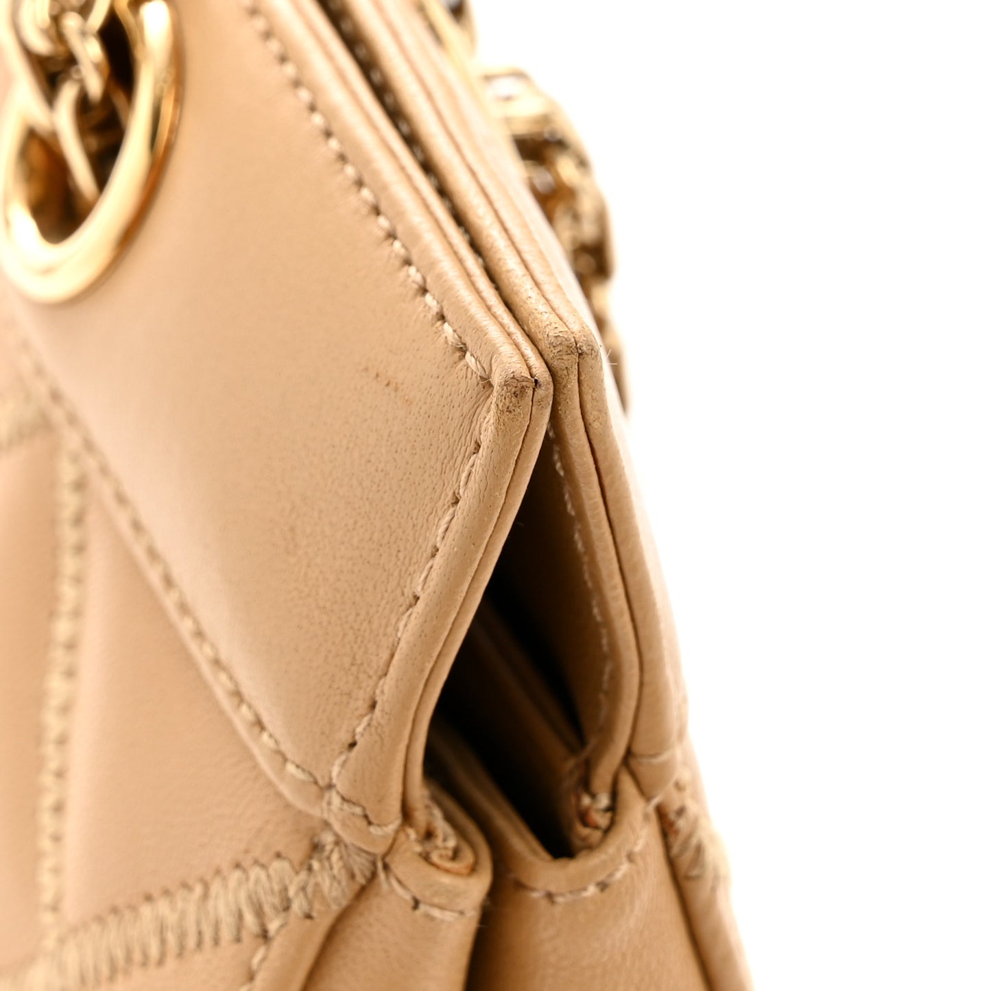 Lambskin Quilted CC Shoulder Bag Beige