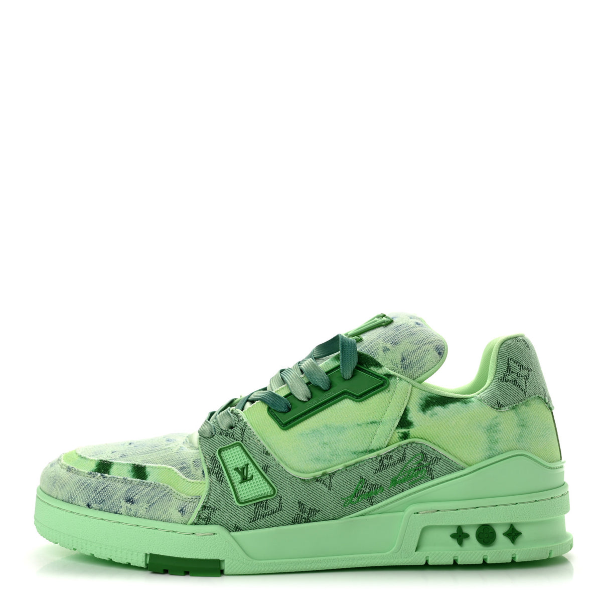 Monogram Denim Mens LV Trainer Sneakers 10 Green