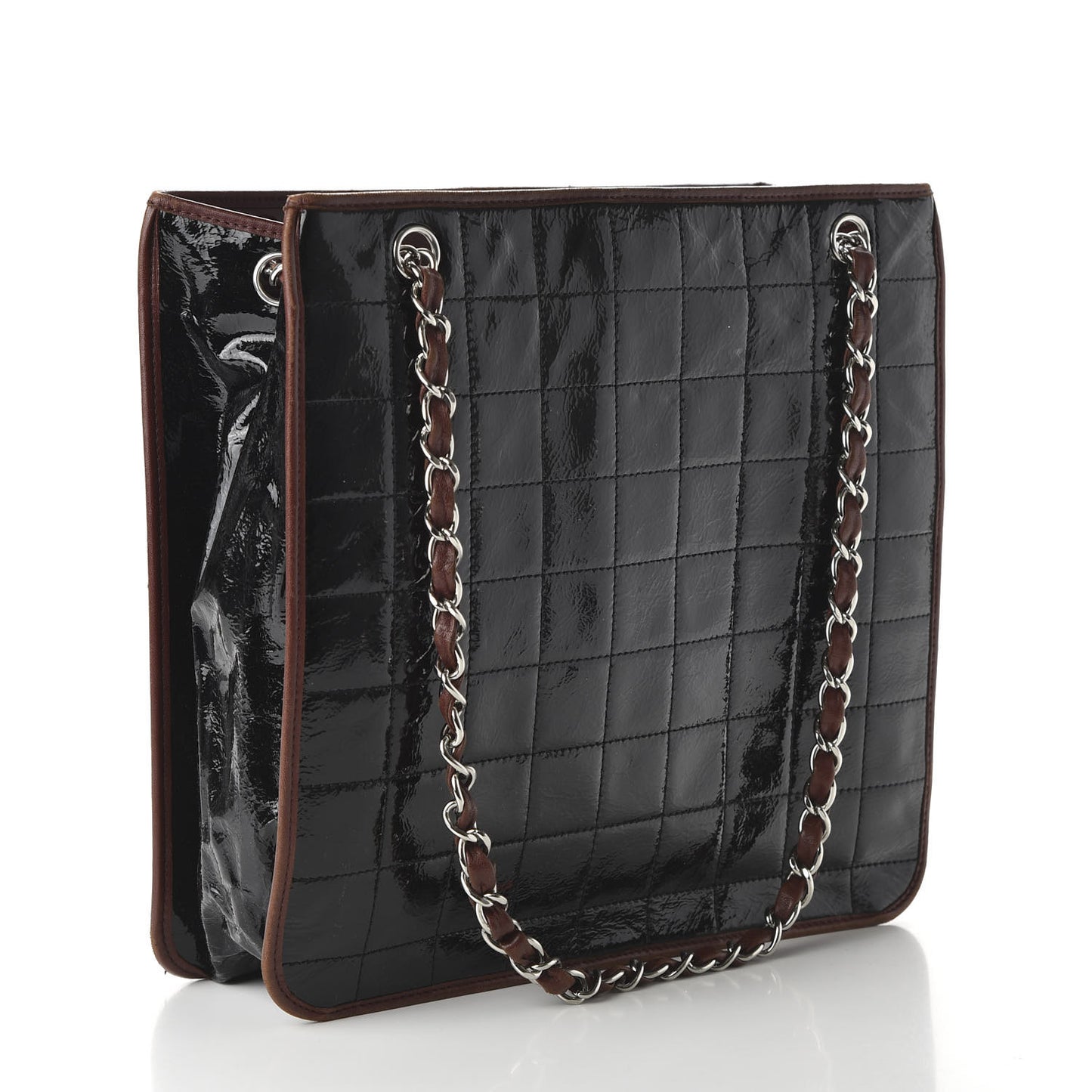 Patent Chocolate Bar Quilted Tote Black