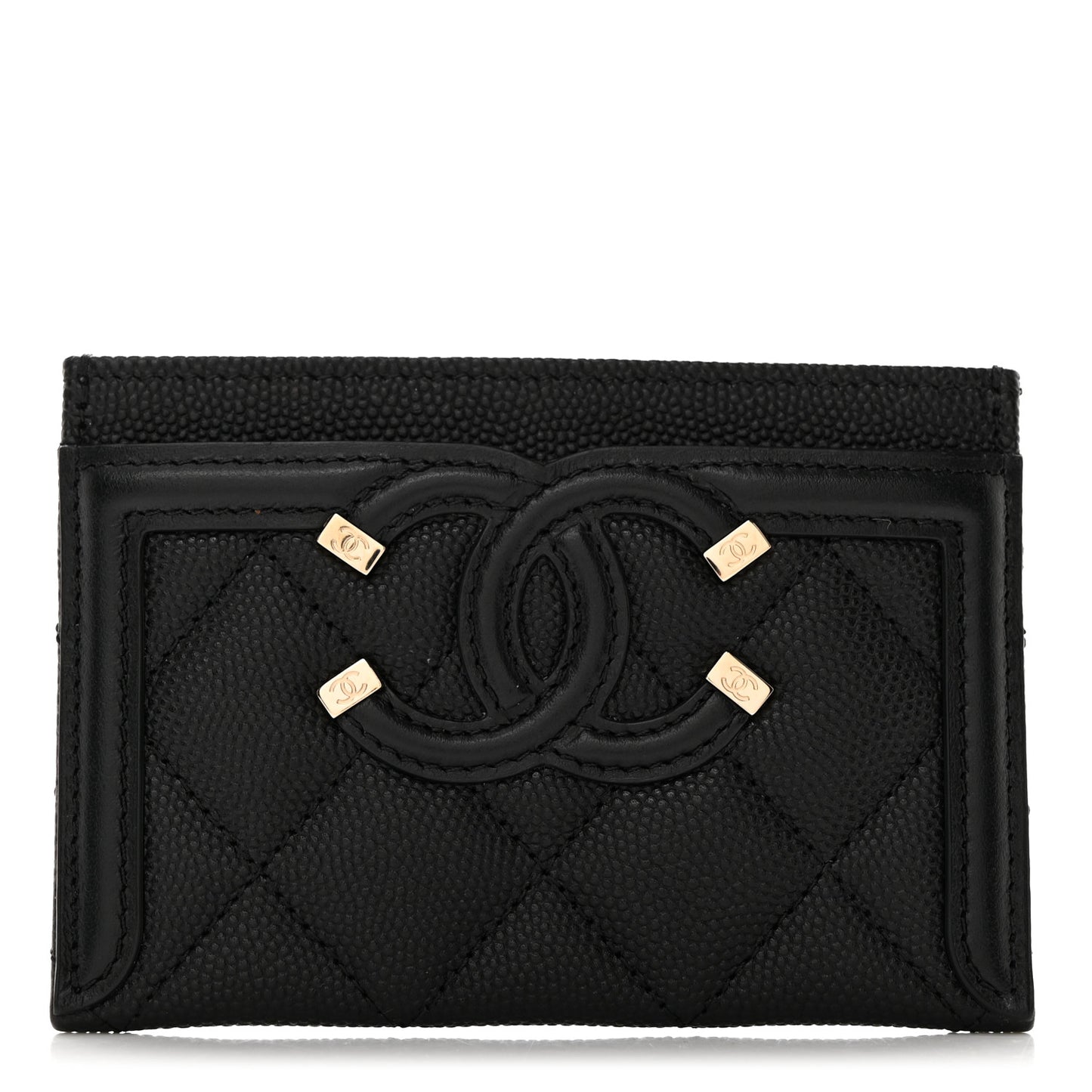 Caviar Quilted Filigree Card Holder Black