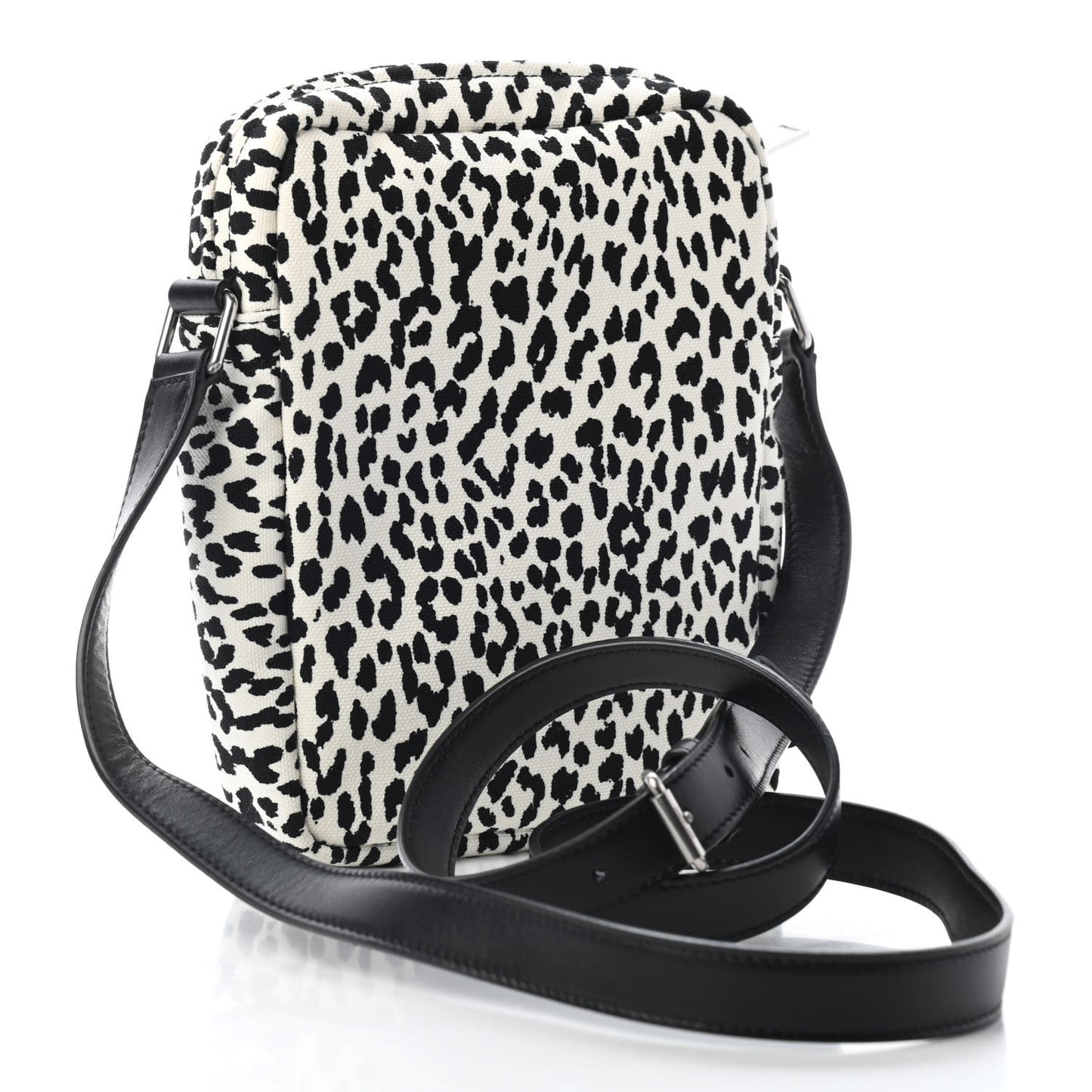 Canvas Leopard Print Sid Messenger Bag Black White