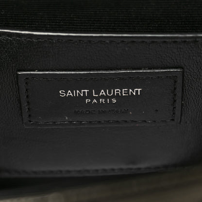 Saint Laurent Metallic Grain De Poudre Textured Mixed Matelasse Triquilt Small Monogram Satchel Piombo 6 of 9