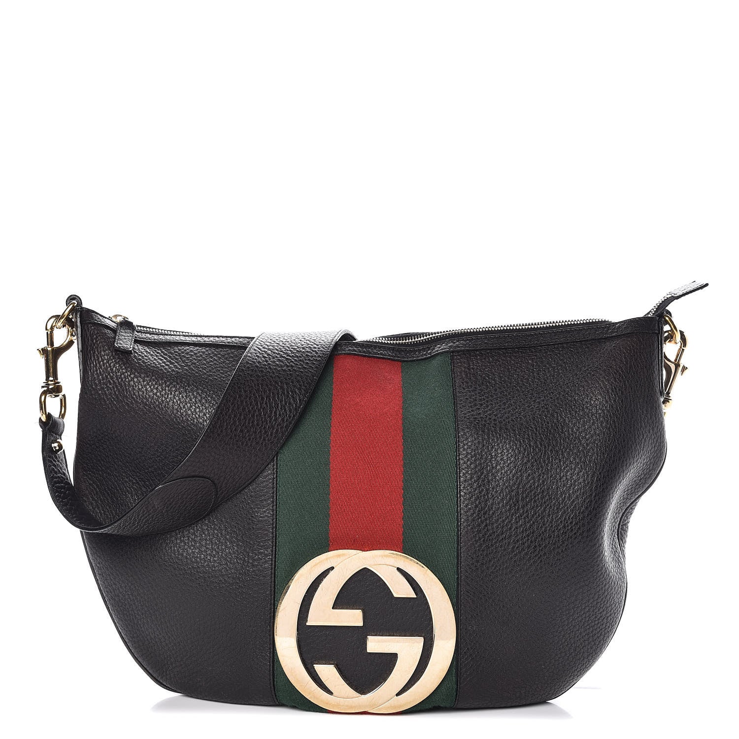Gucci Pebbled Calfskin Web Blondie Hobo Black 1 of 12