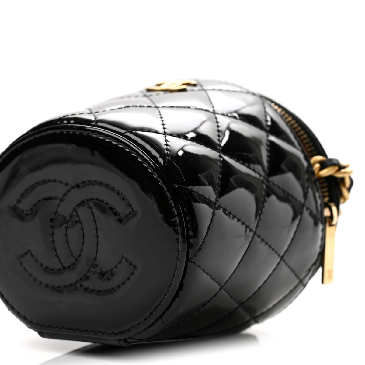 Patent Quilted Afternoon Tea Top Handle Vanity Case With Chain Black