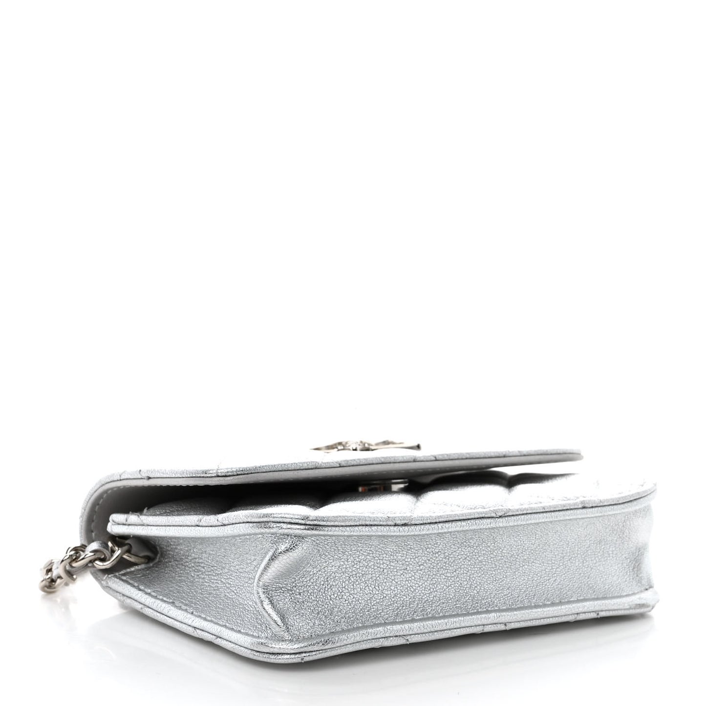 Metallic Goatskin Quilted Star Flap Waist Belt Bag Silver