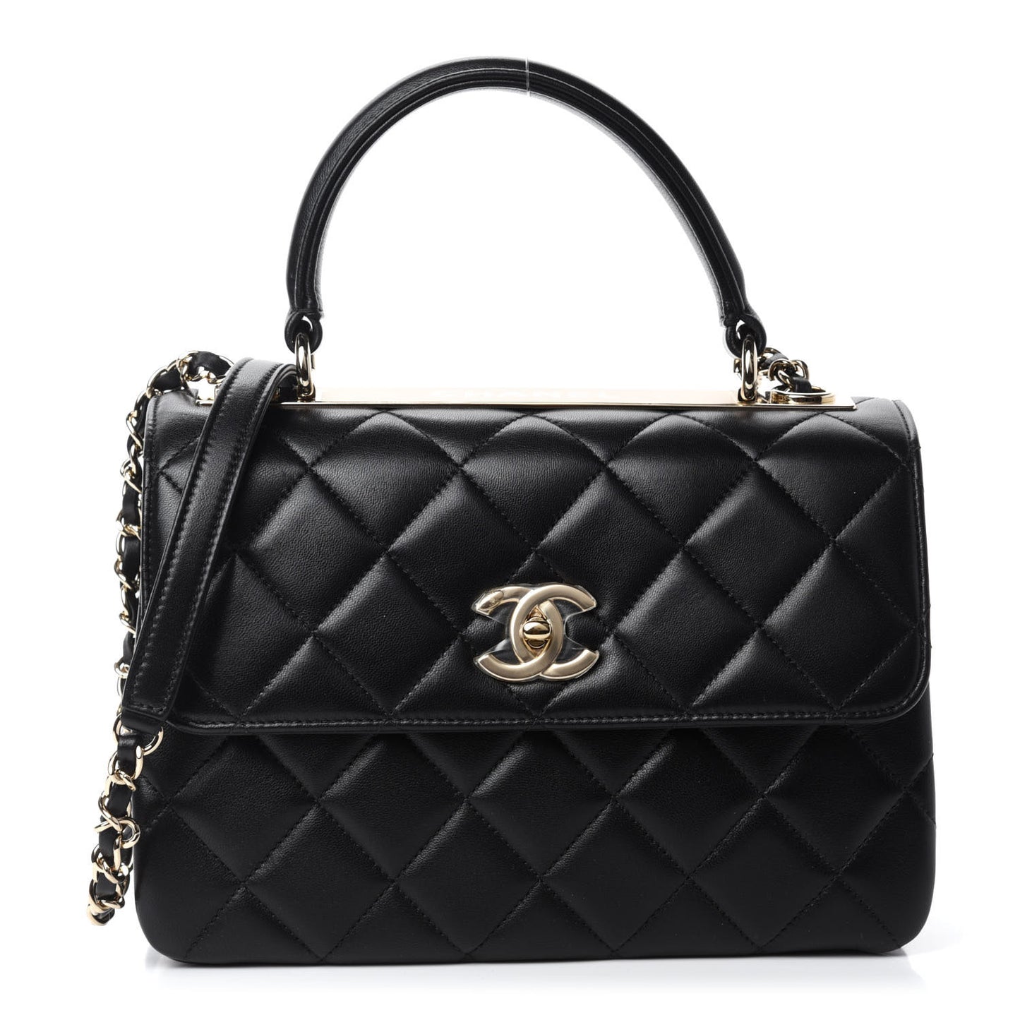 Lambskin Quilted Small Trendy CC Dual Handle Flap Bag Black