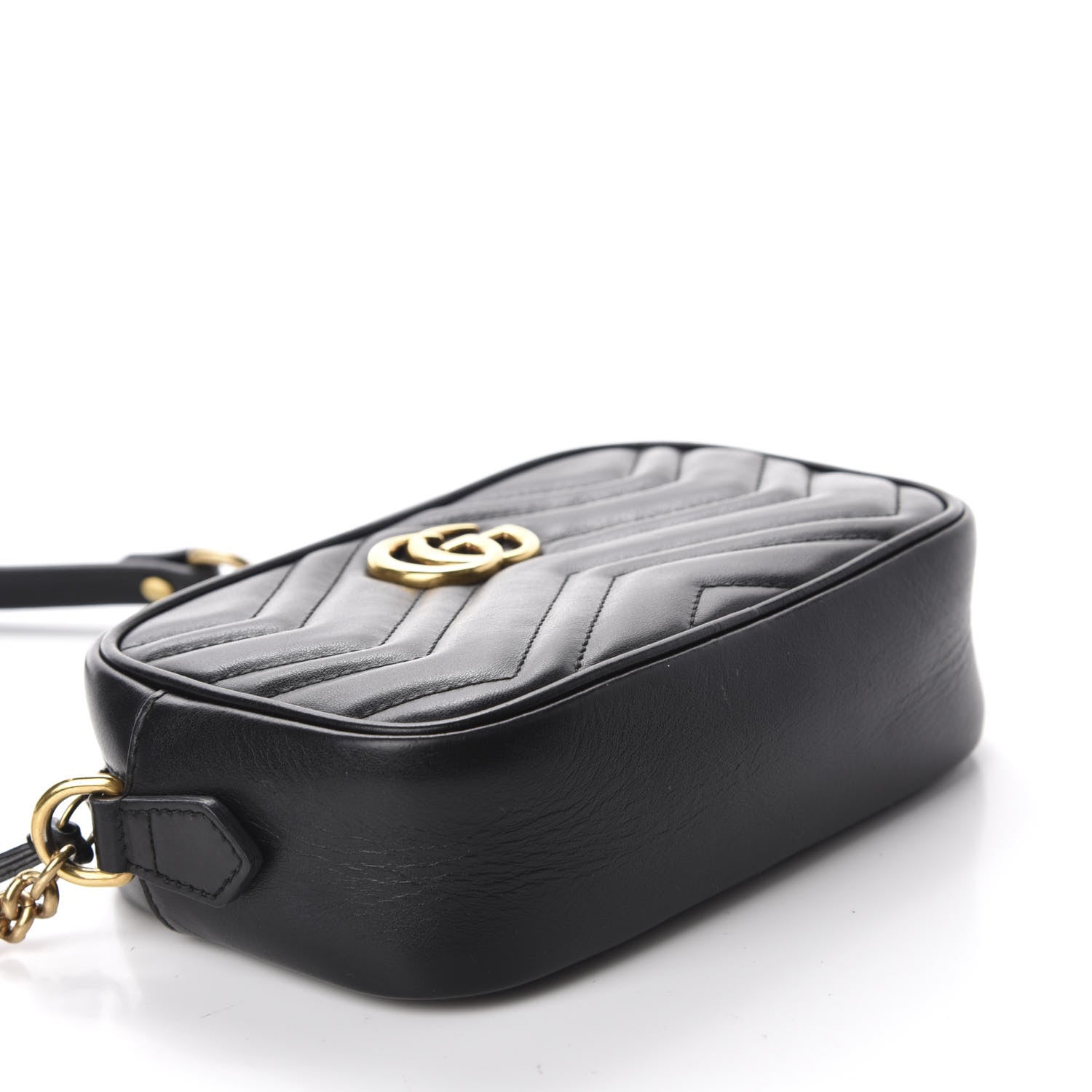 Gucci Calfskin Matelasse Mini GG Marmont Chain Shoulder Bag Black 4 of 11