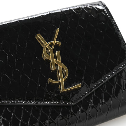 Saint Laurent Patent Calfskin Snakeskin Embossed Uptown Monogram Card Case Black 8 of 8