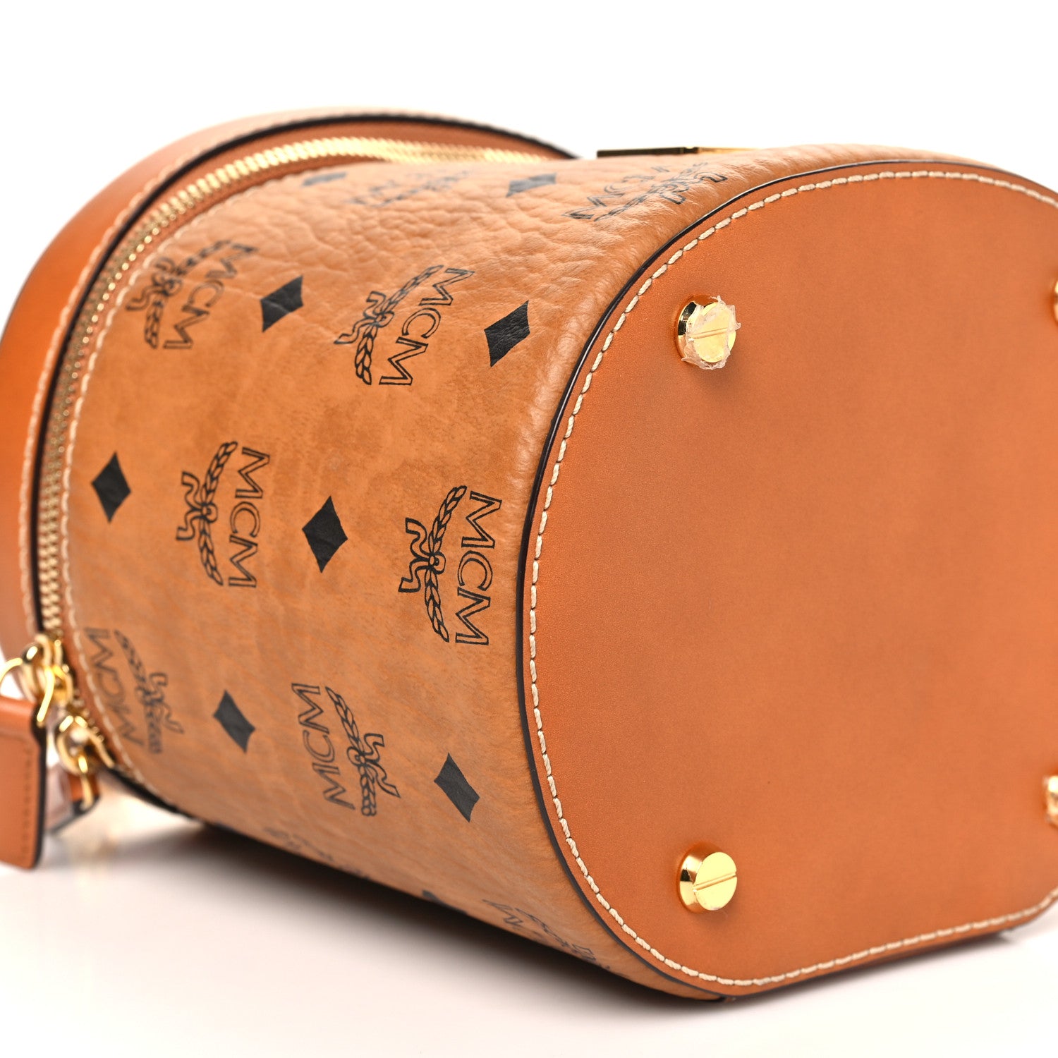 MCM Visetos Small Cylinder Crossbody Bag Cognac 1831207 – FASHIONPHILE