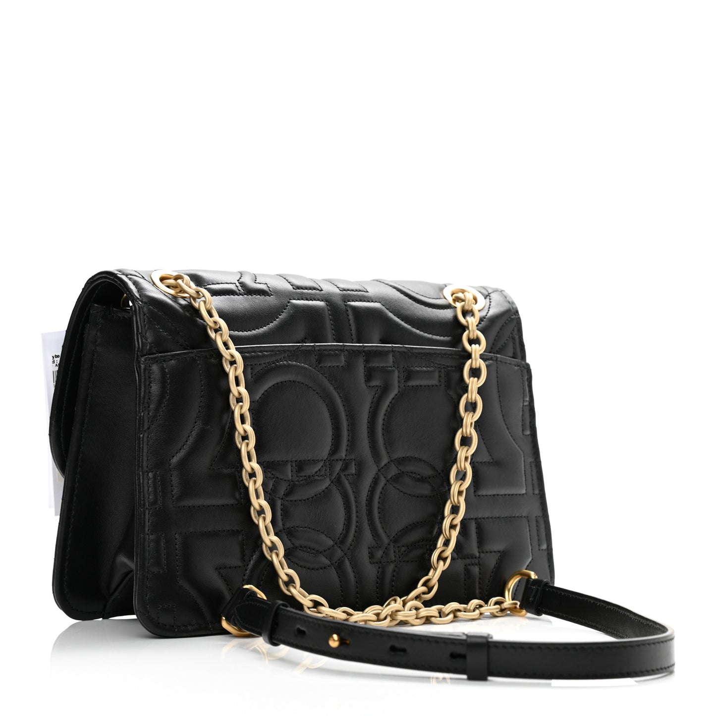 Calfskin Quilted Gancini Flap Bag Black
