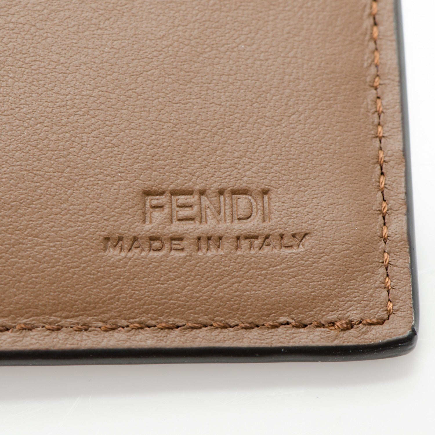 Fendi Vitello Elite Striped Eye Monster Bi-Fold Wallet Moka 6 of 7