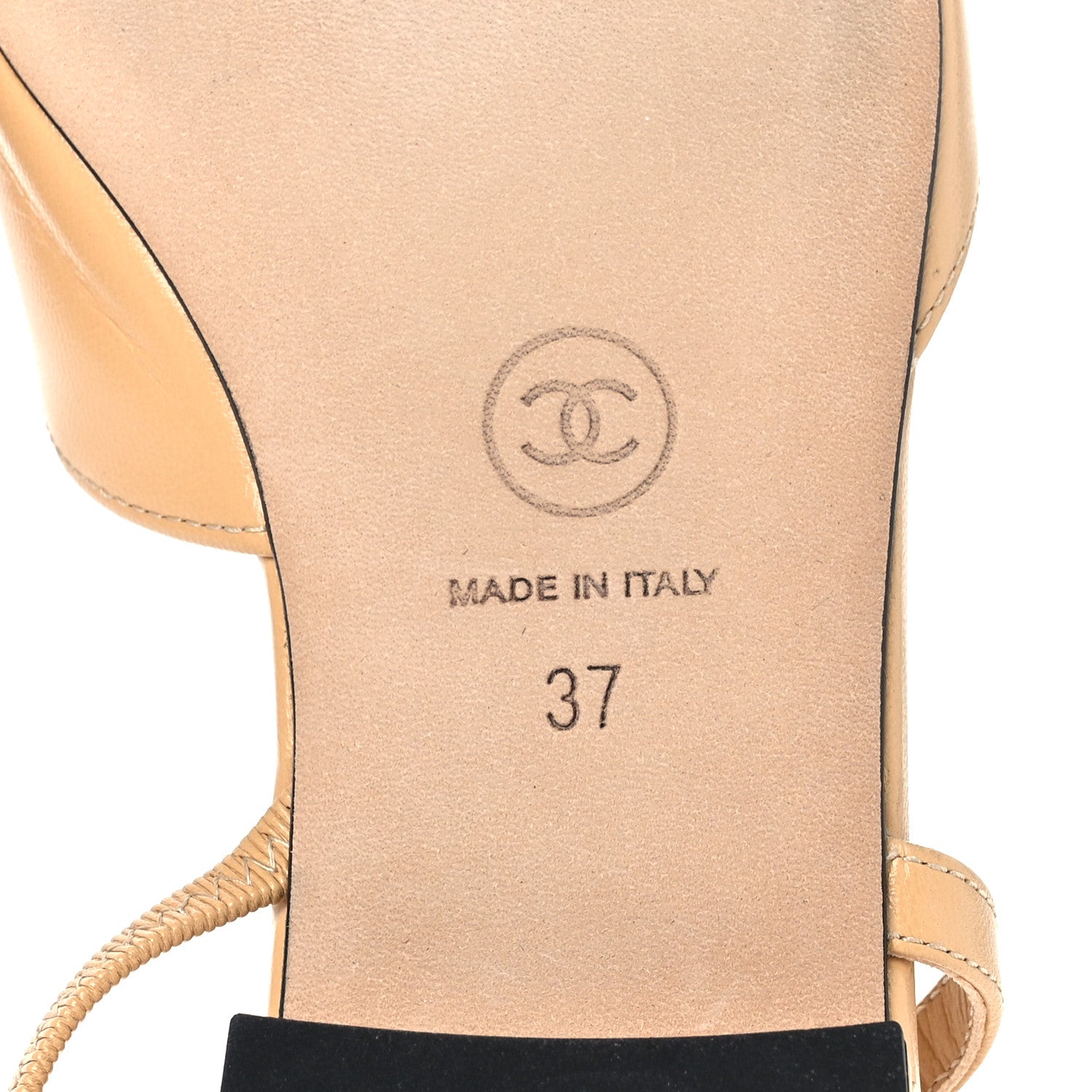 Chanel Goatskin Grosgrain Cap Toe CC Slingback Sandals 37 Beige Black 7 of 10