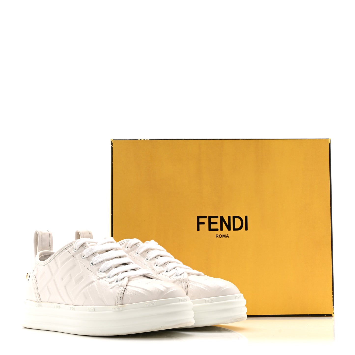 Lambksin FF Embossed Rise Low Top Sneakers 36.5 Ultra White