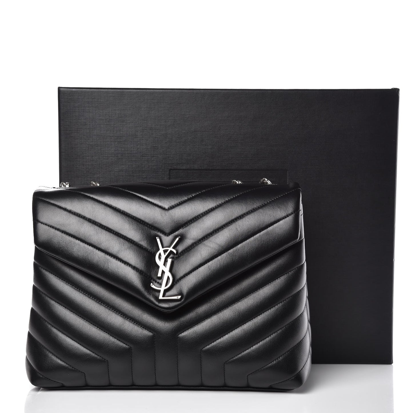 Calfskin Y Quilted Monogram Medium Loulou Chain Satchel Black