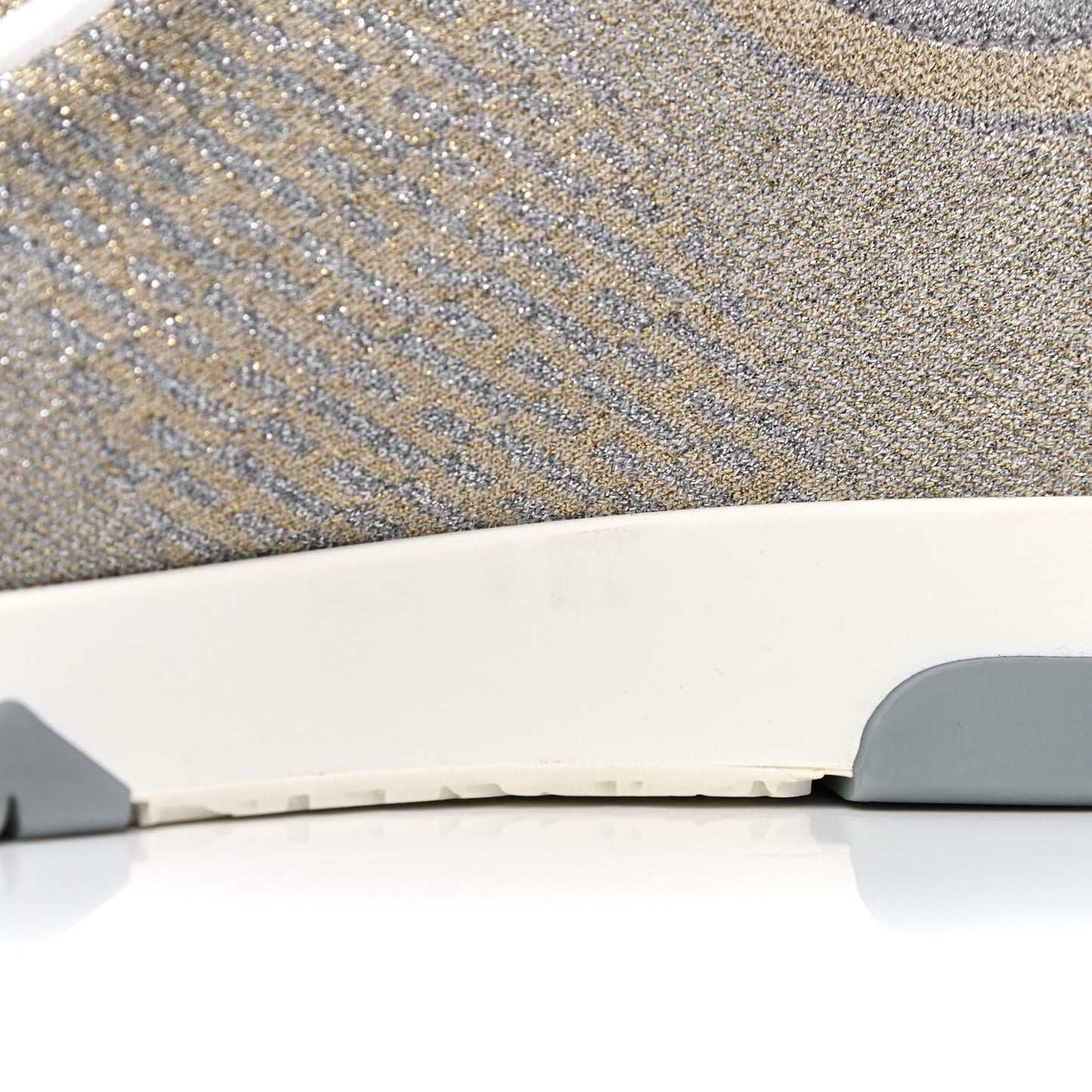 Metallic Knit Calfskin Suede Goatskin Bi-Color Womens Addict Sneakers 38 Multicolor Gris Argent