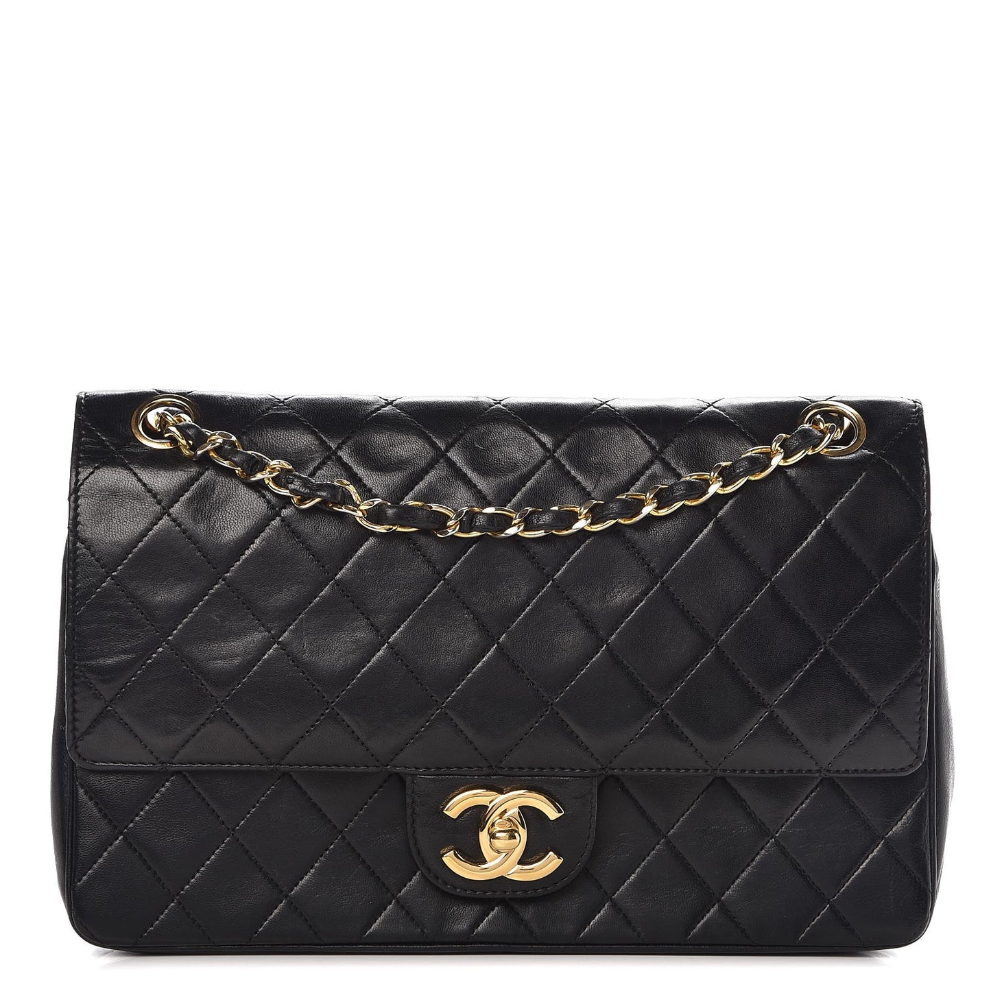 Lambskin Quilted Medium Double Flap Black