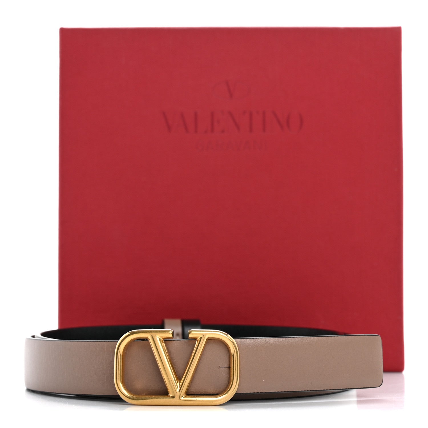Valentino Garavani Glossy Calfskin VLogo Reversible 20mm Belt 75 30 Smokey Beige Black 7 of 7