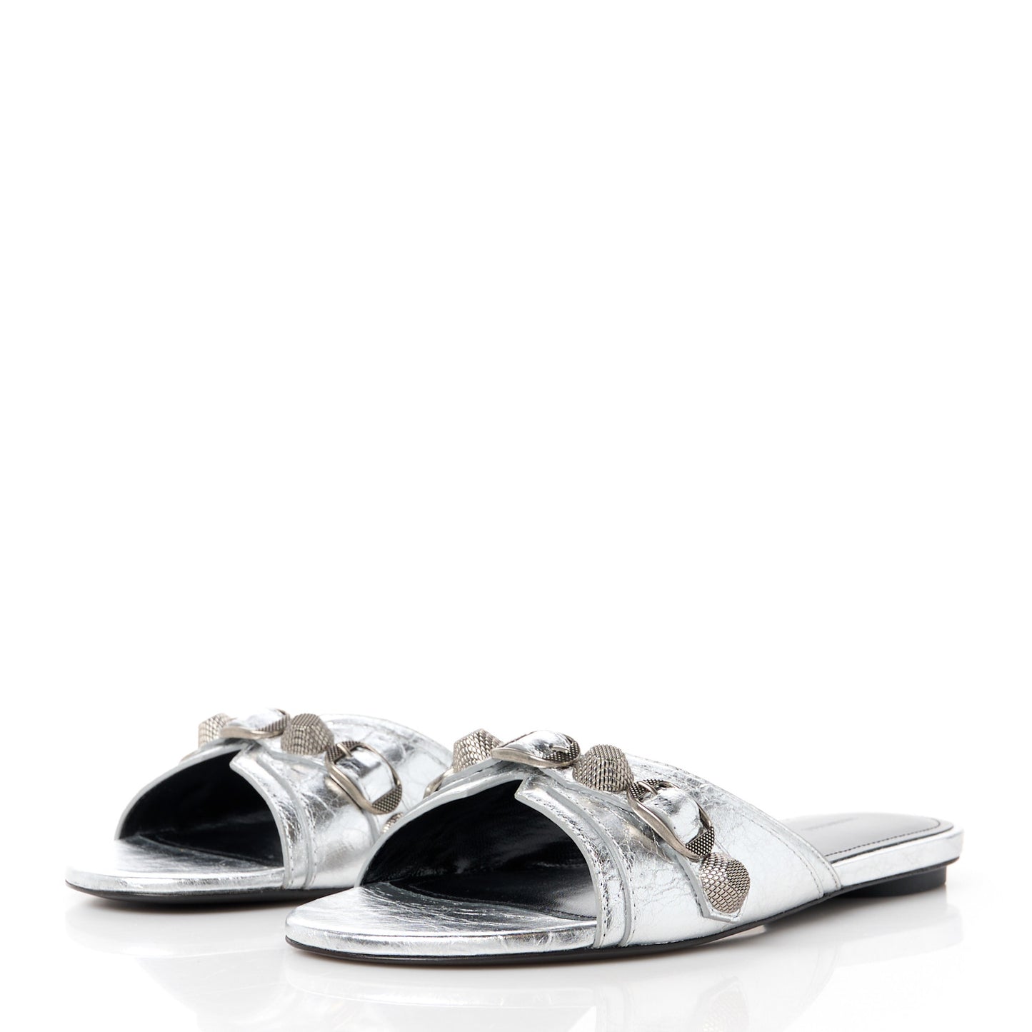 Metallic Arena Cagole Flat Slide Sandals 37 Silver