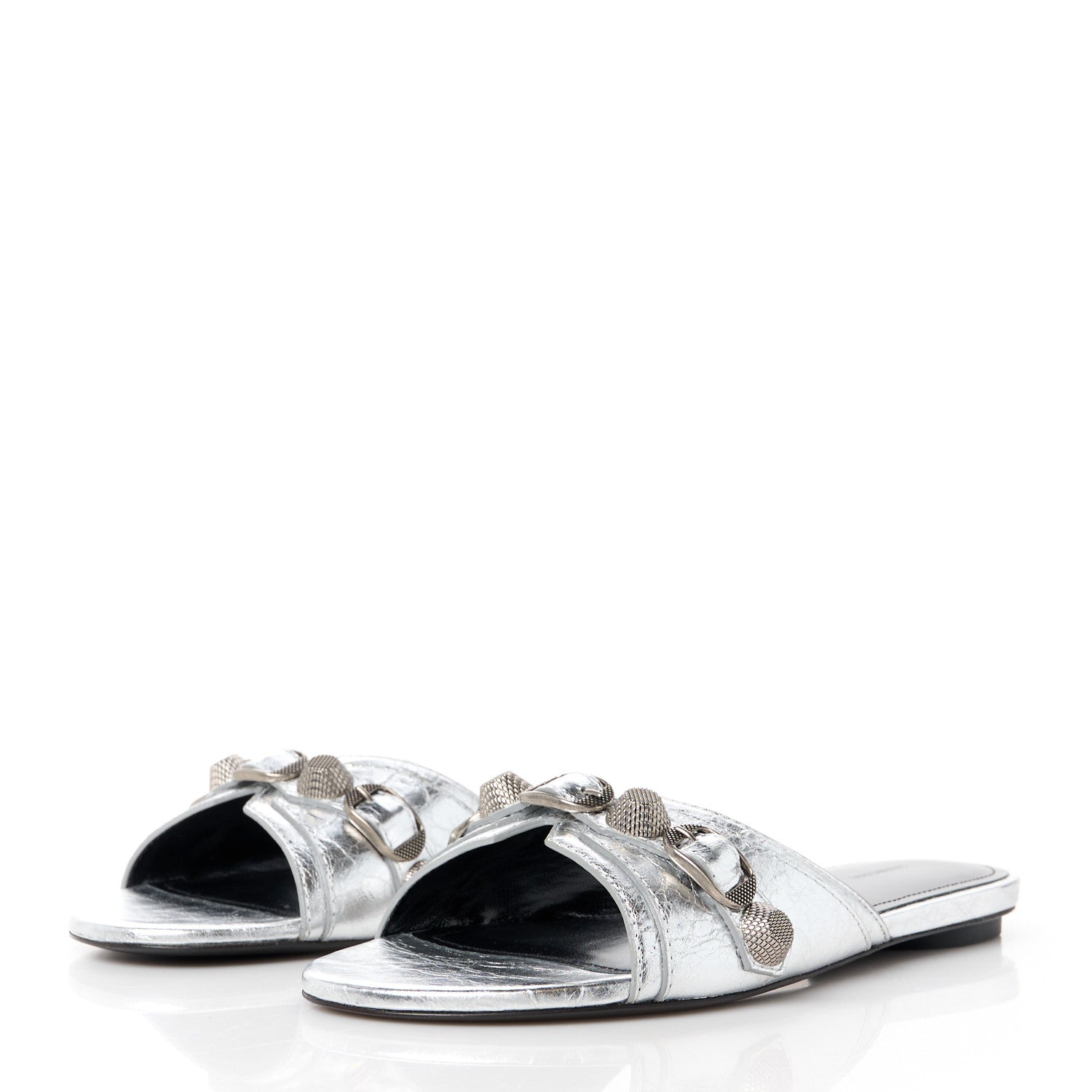 Balenciaga Metallic Arena Cagole Flat Slide Sandals 37 Silver 3 of 10