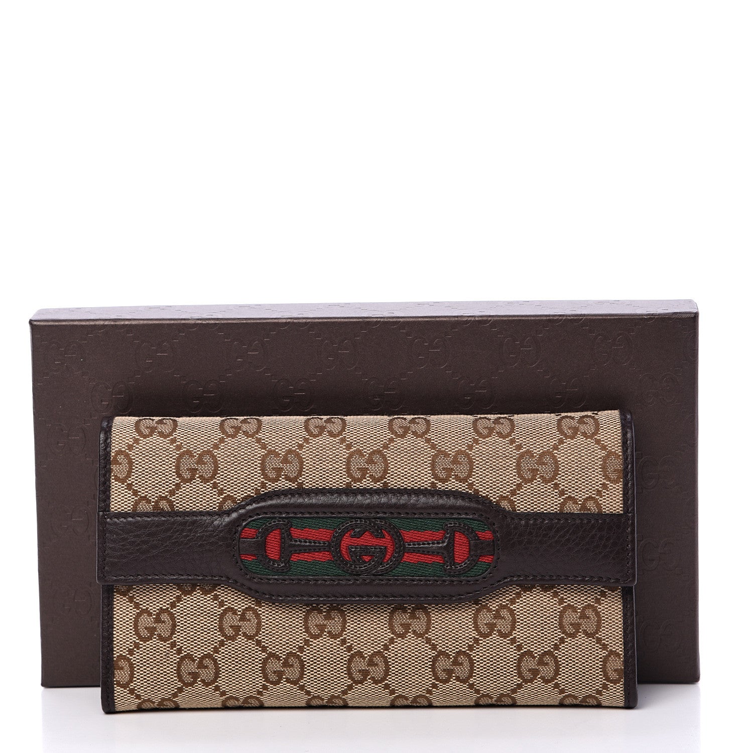 Gucci Monogram Interlocking G Horsebit Web Continental Wallet Dark Brown 9 of 9