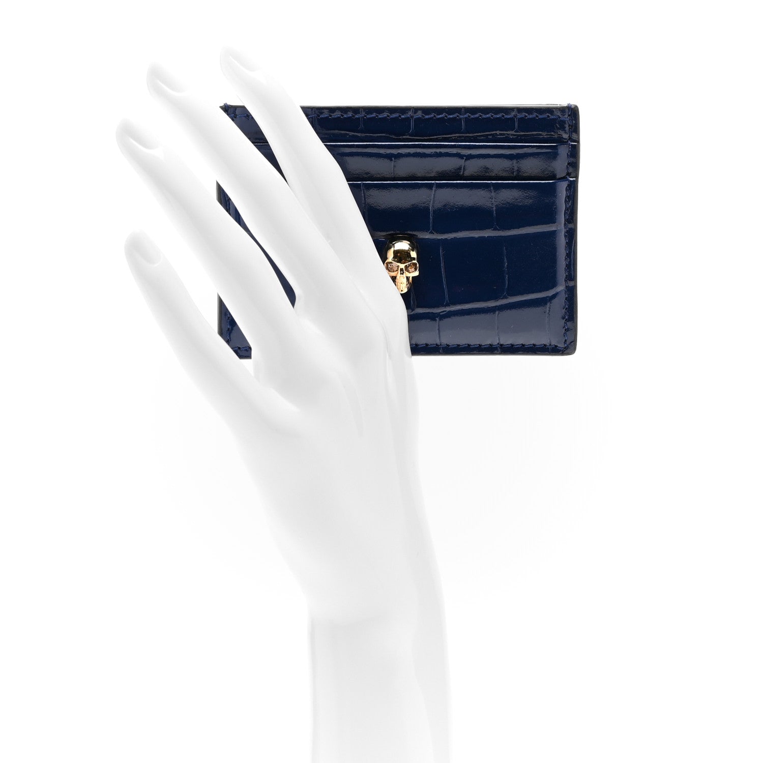 Alexander McQueen Patent Crocodile Embossed Skull Card Holder Navy 2 of 9