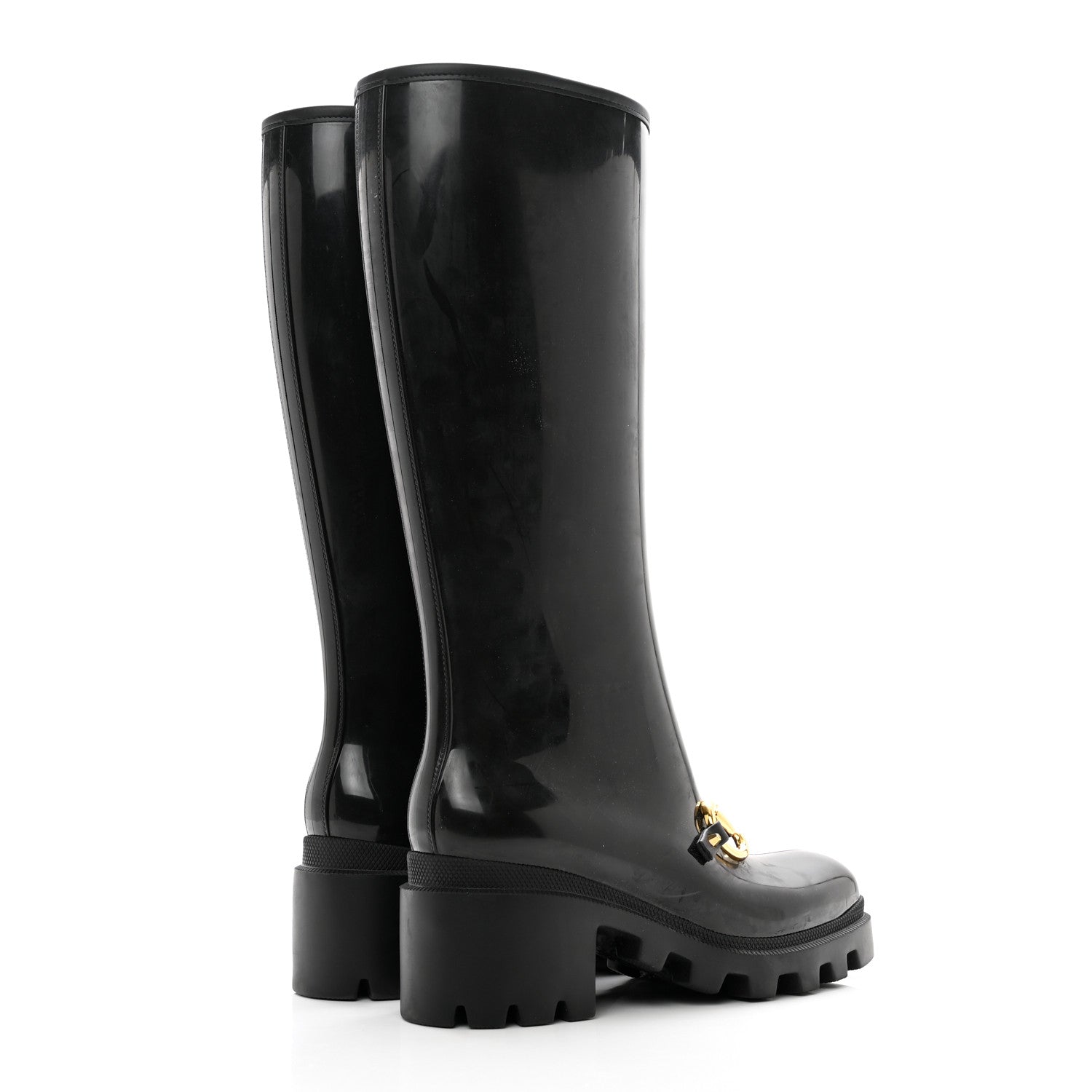 Gucci Rubber Horsebit Knee High Boots 38 Black 4 of 7