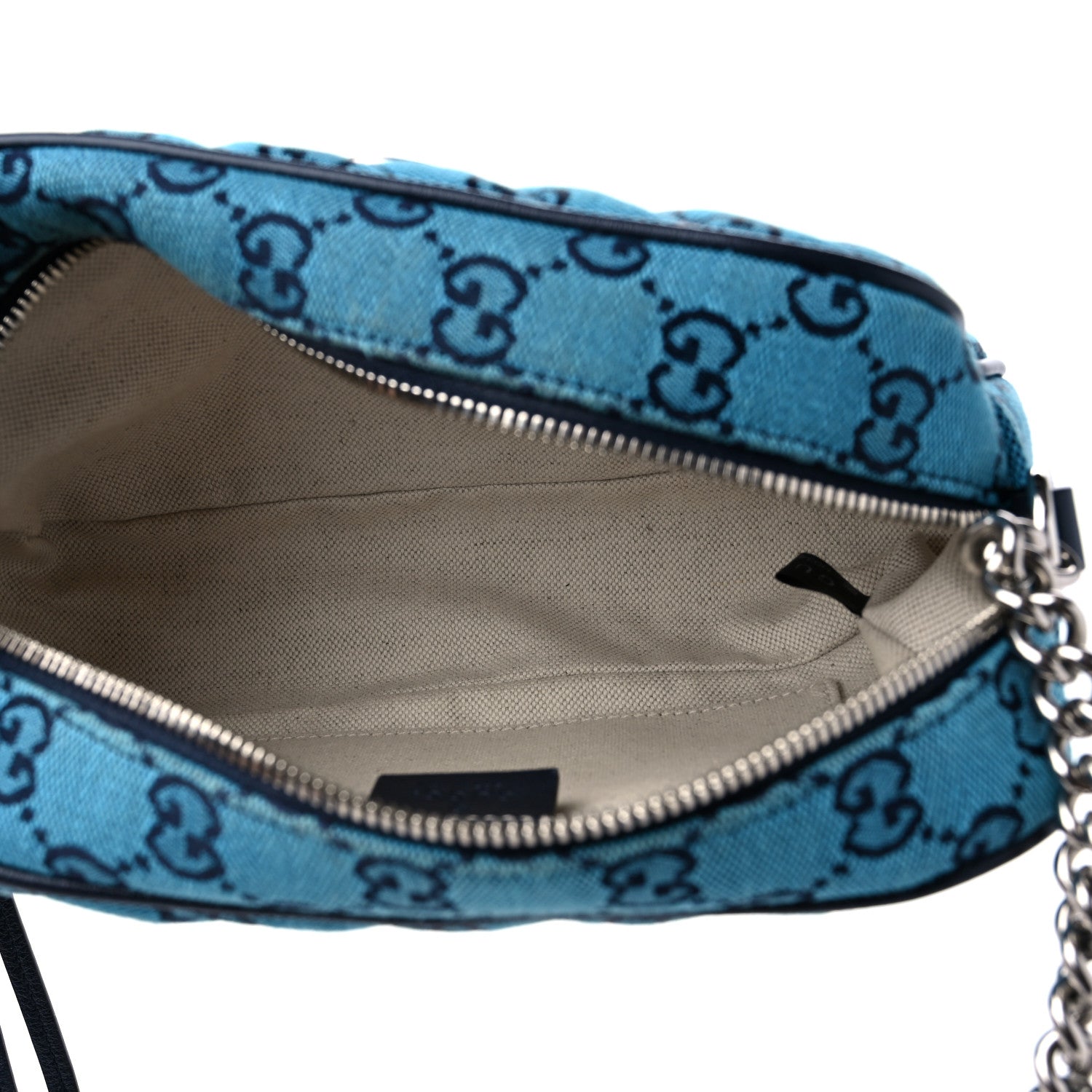 Gucci Monogram Multicolor Matelasse Diagonal Small GG Marmont Chain Shoulder Bag Light Blue 5 of 10