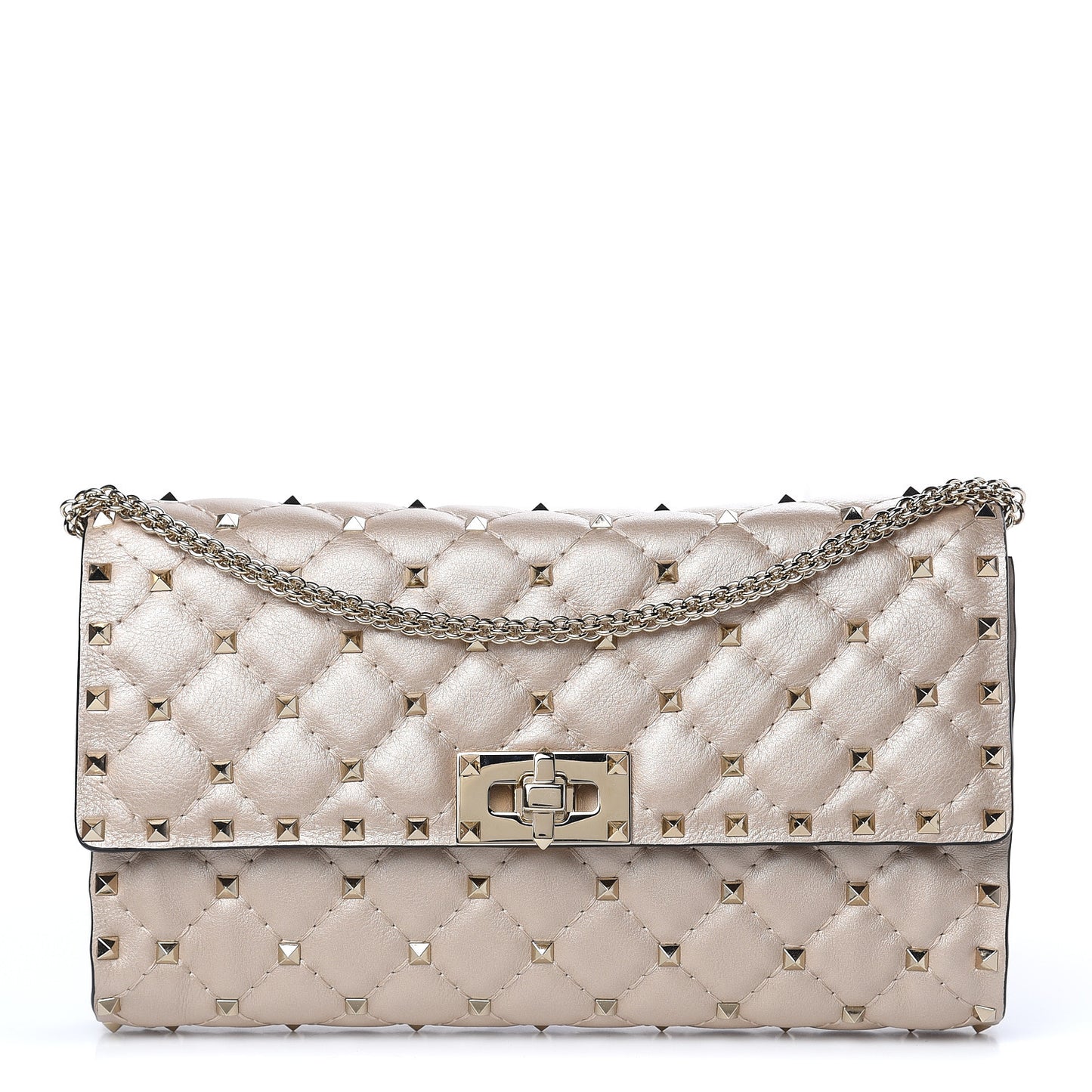 Lambskin Rockstud Spike Wallet on Chain Sand