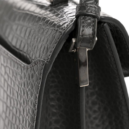 Saint Laurent Calfskin Crocodile Embossed Medium Classic Monogram Cassandra Top Handle Fog 15 of 16