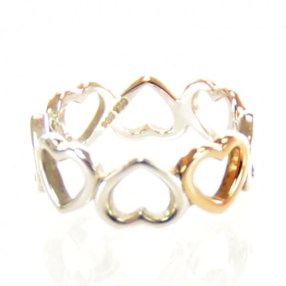 Sterling Silver 18k Rose Gold Hearts Ring 7