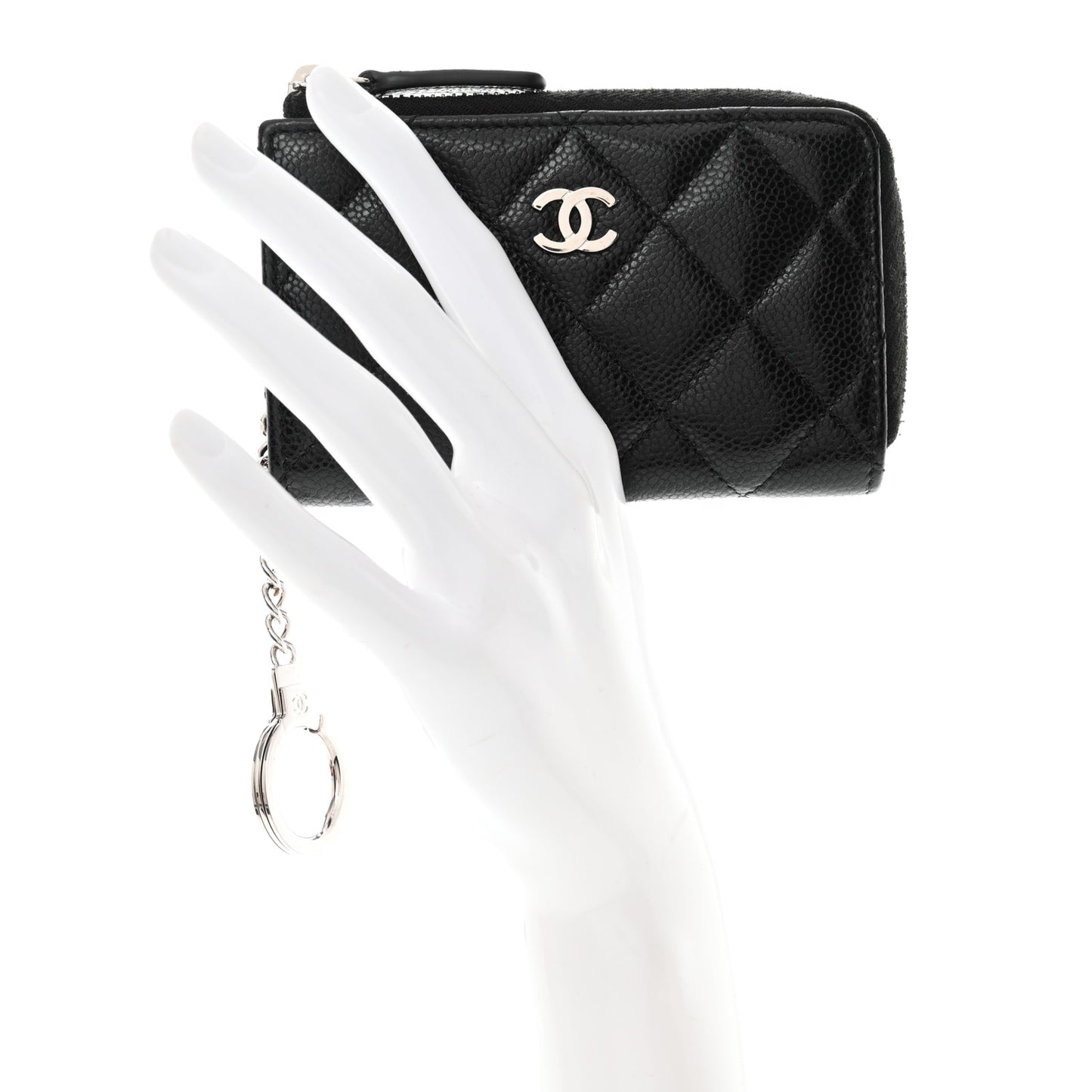 Caviar Quilted Zipped Key Holder Case Black