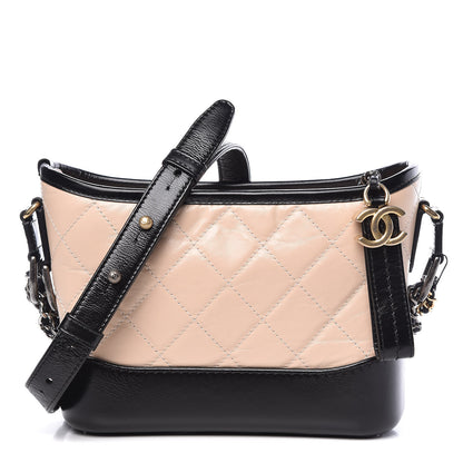 Chanel Aged Calfskin Quilted Small Gabrielle Hobo Beige Black 1 of 10