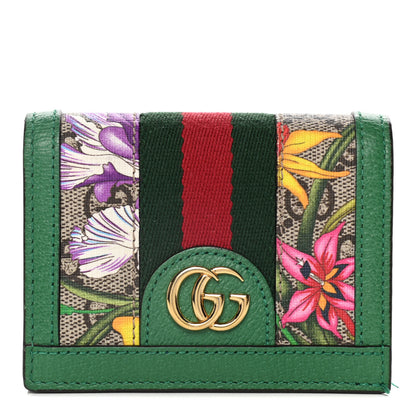 Gucci GG Supreme Monogram Flora Web Ophidia Card Case Green 1 of 10