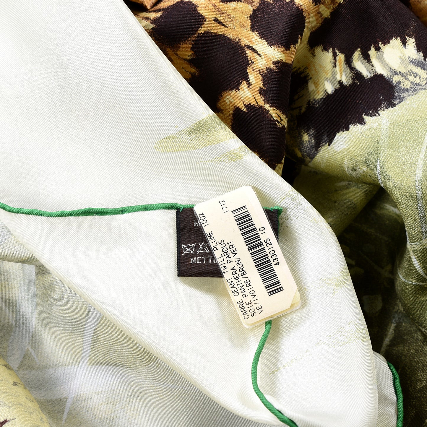 Silk Panthera Pardus Shawl 140 Ivory Brun Vert