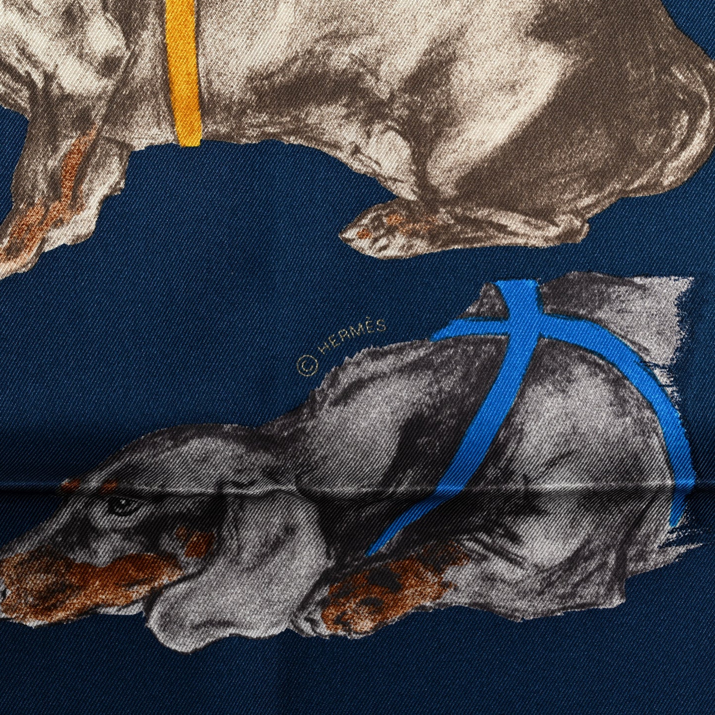 Silk Les Bassets Scarf 70 Marine Sepia