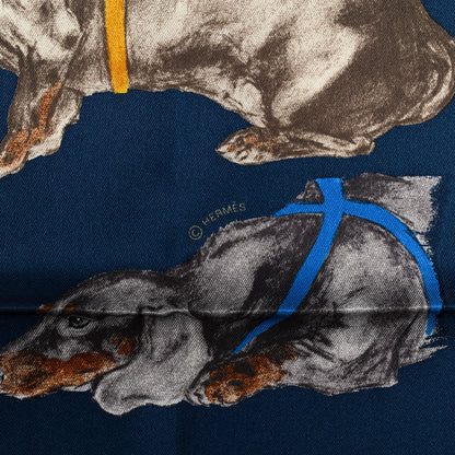 Hermes Silk Les Bassets Scarf 70 Marine Sepia 4 of 5