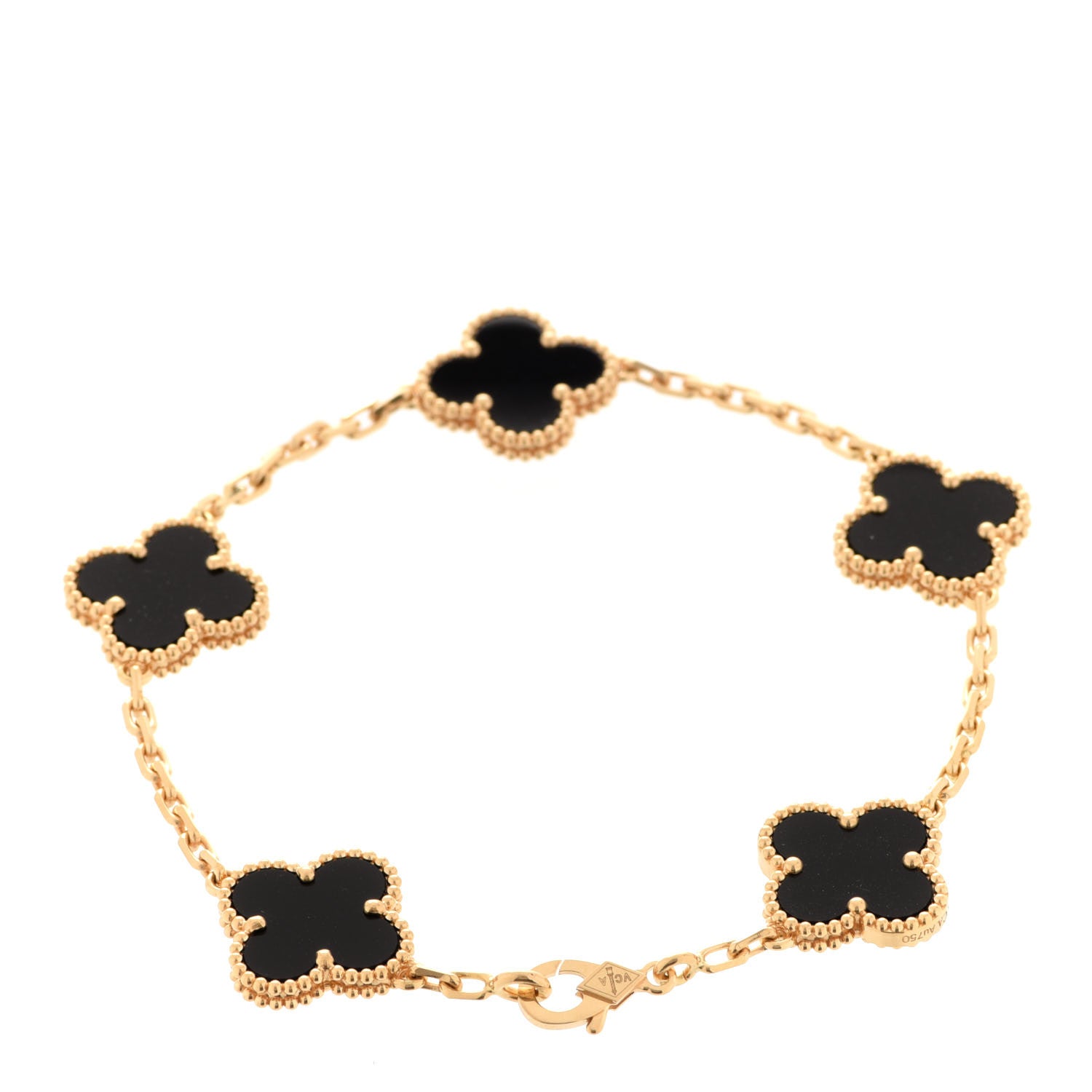 Van Cleef & Arpels 18K Yellow Gold Black Onyx 5 Motifs Vintage Alhambra Bracelet 3 of 7
