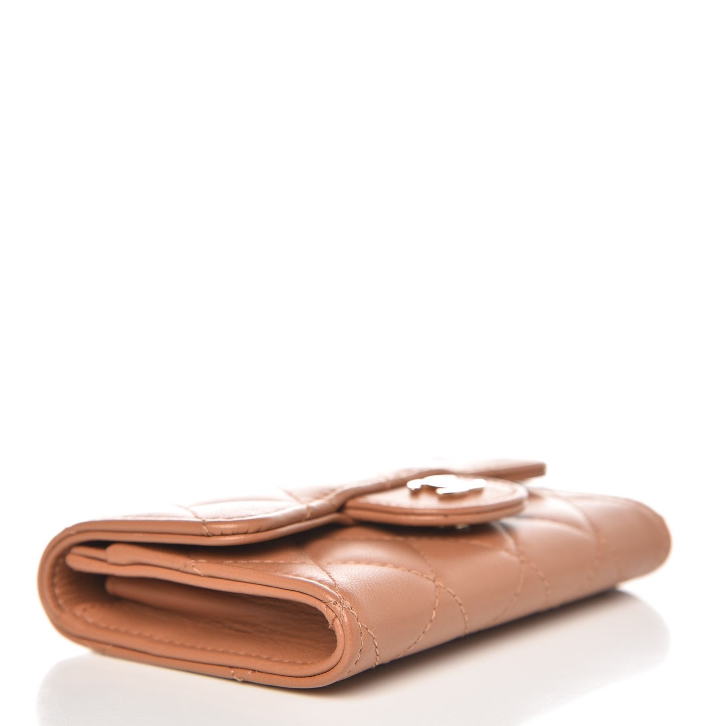 Lambskin Quilted Flap Card Holder Beige