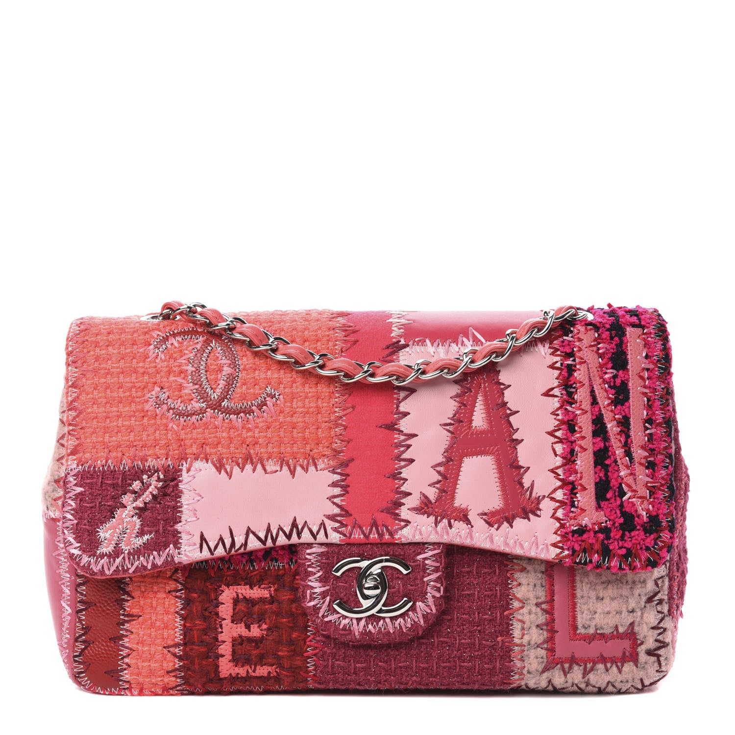 Chanel Tweed Patchwork Jumbo Single Flap Pink 1 of 12