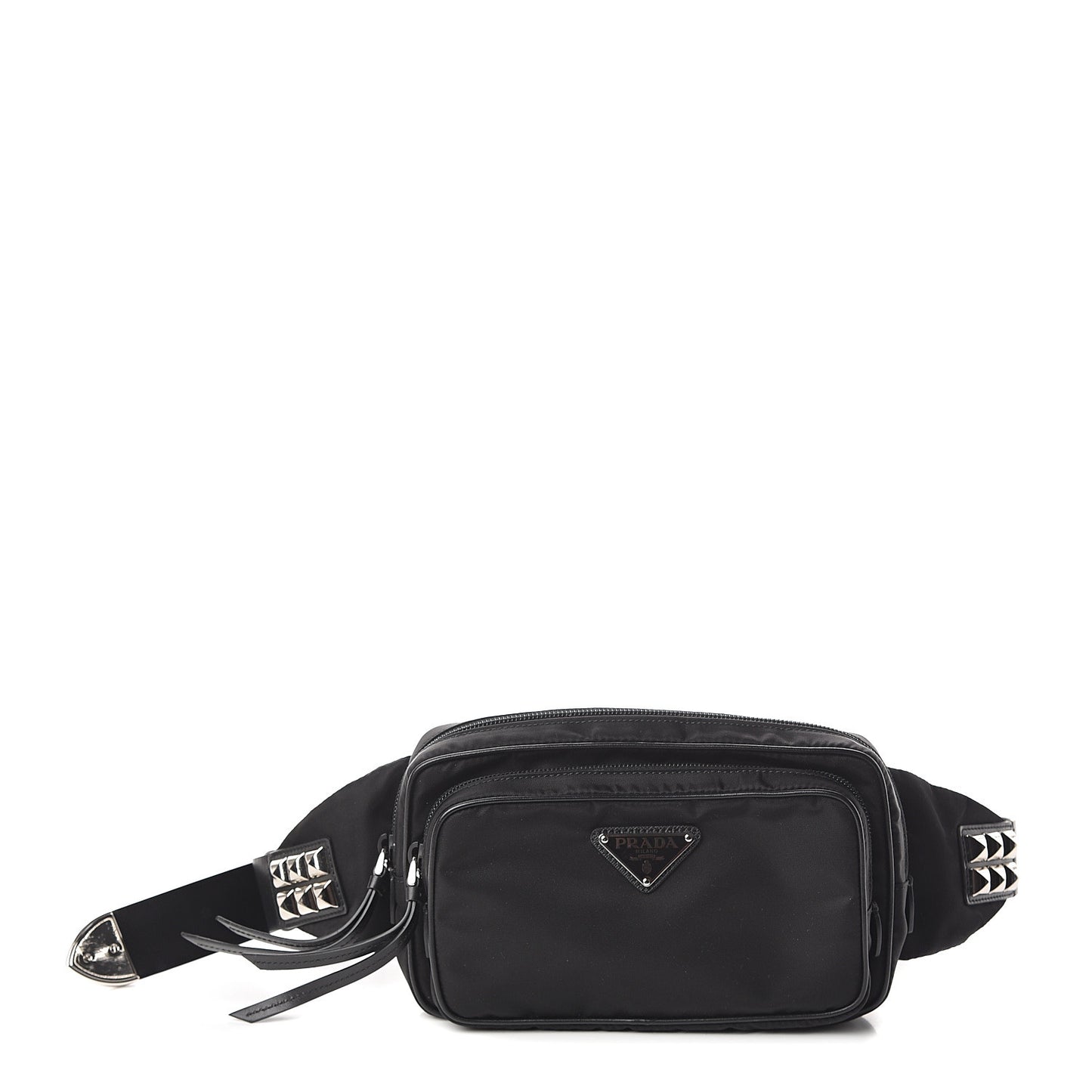 Tessuto Nylon Calfskin Studded Belt Bag Black
