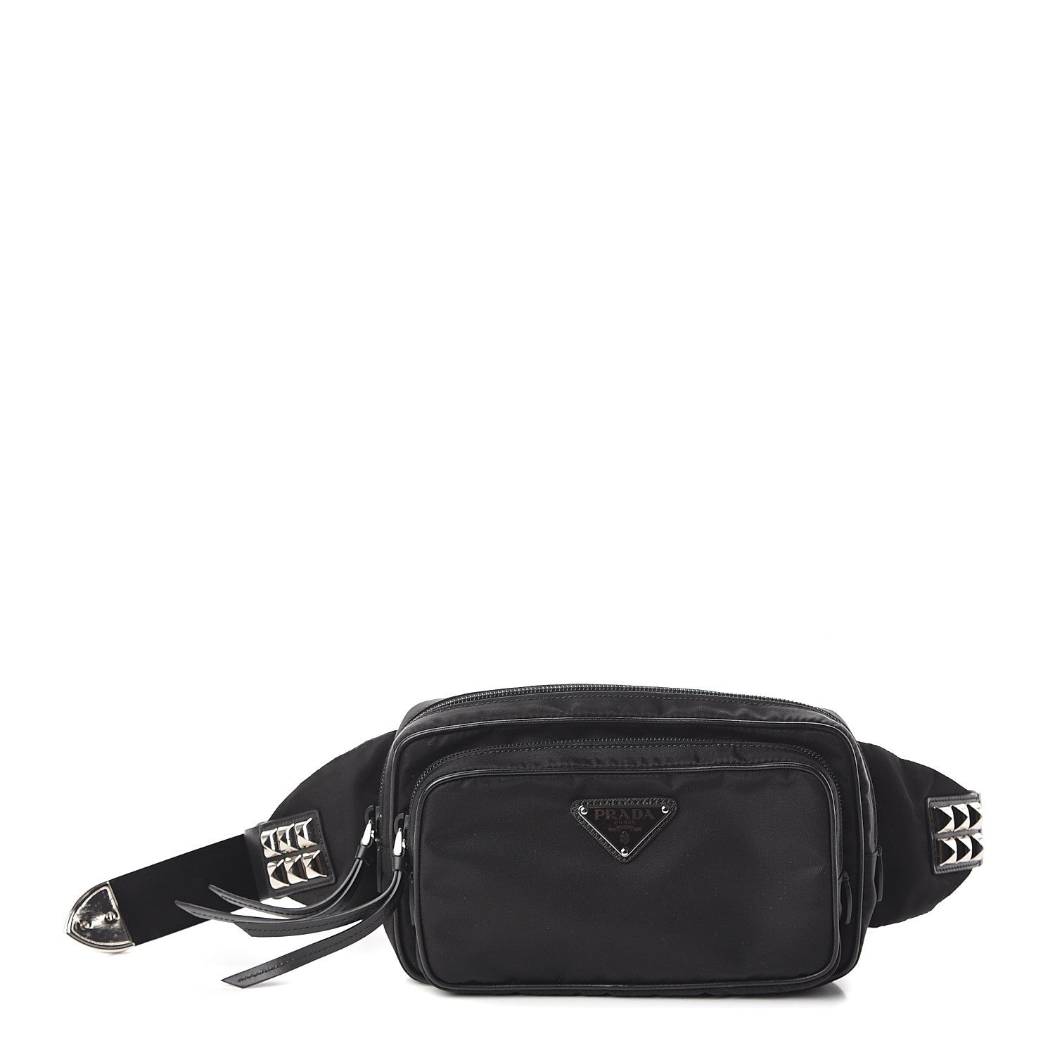 Prada Tessuto Nylon Calfskin Studded Belt Bag Black 1 of 8