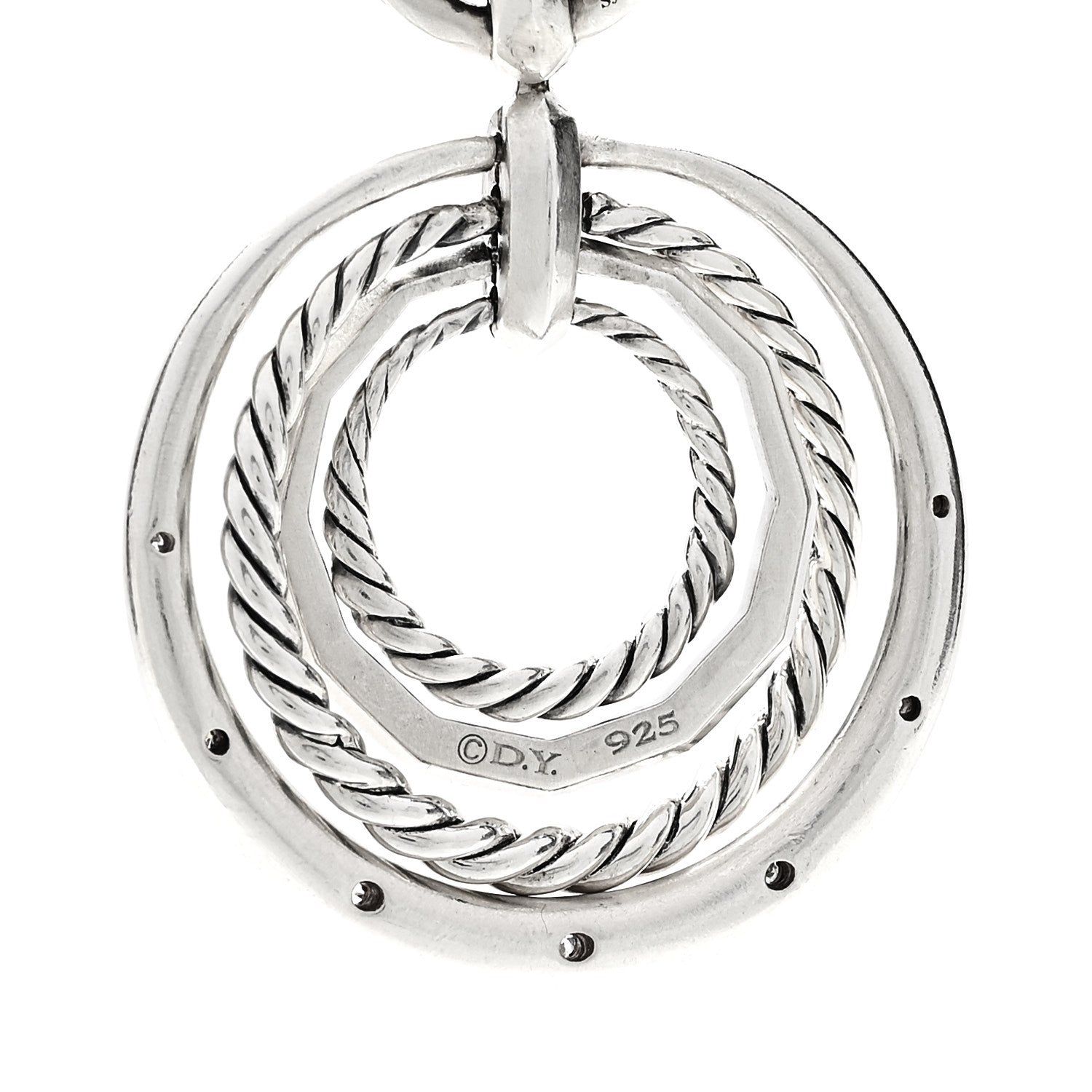 David Yurman Sterling Silver Diamond 27mm Stax Drop Earrings 4 of 4
