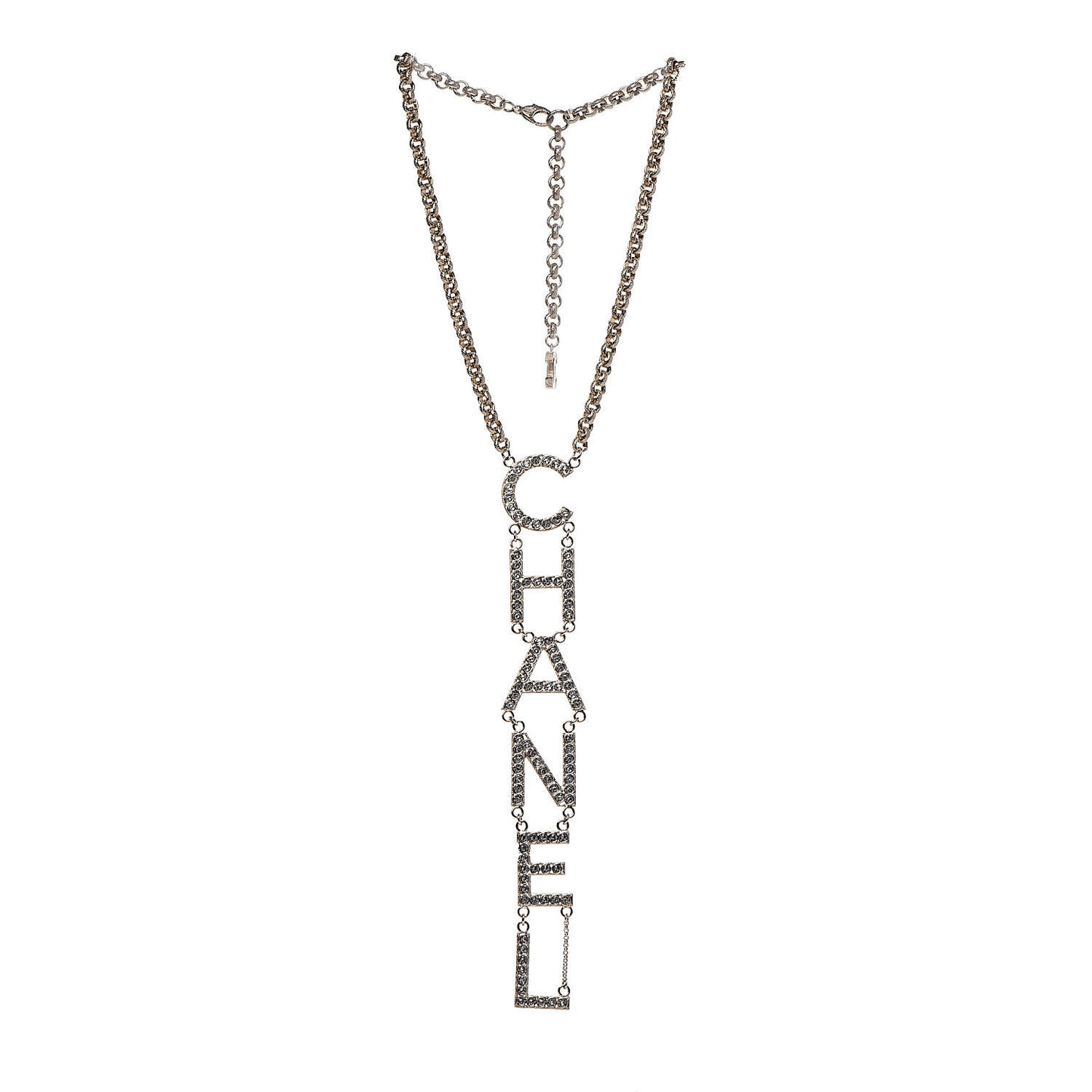 Metal Crystal Cha-Nel Logo Necklace Gold