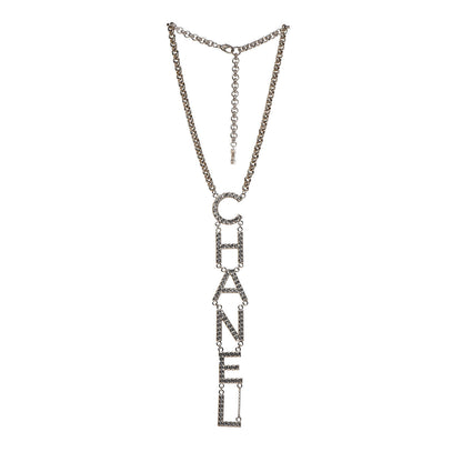 Chanel Metal Crystal Cha-Nel Logo Necklace Gold 3 of 5