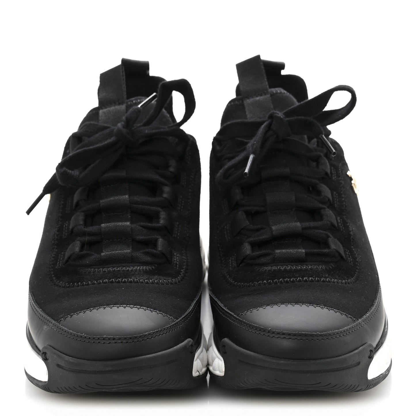 Velvet Calfskin Mixed Fibers CC Sneakers 38 Black