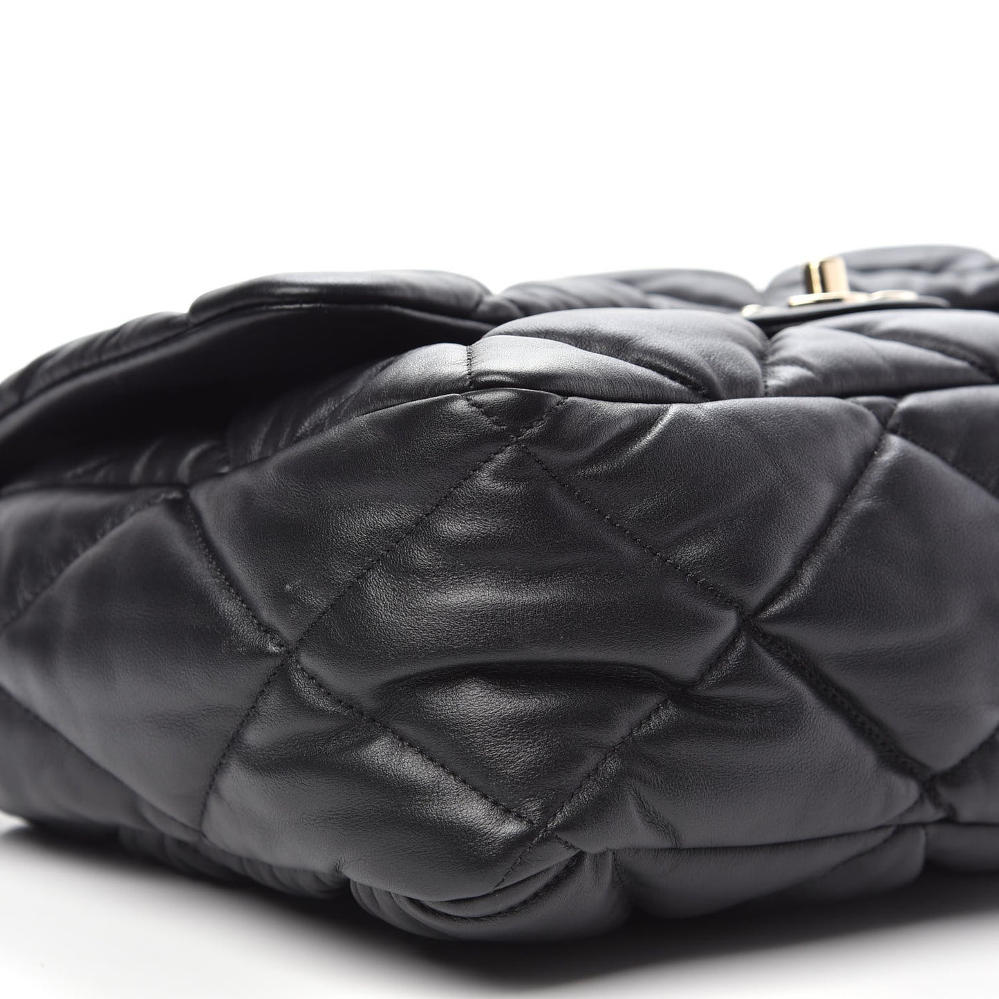 Calfskin Quilted Large Bubbly Flap Black