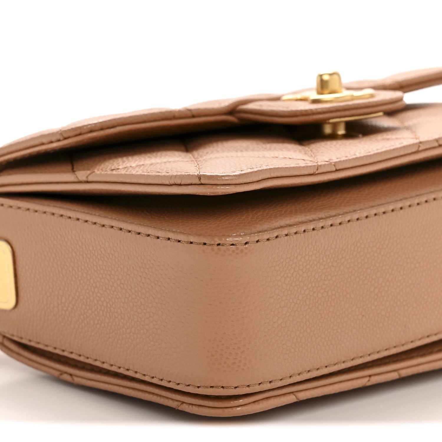 Chanel Shiny Caviar Quilted Mini Top Handle Flap Bag Camel 1774995